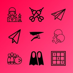 Vector icon set about hobby with 9 icons related to decorative, abstract, background, child, fly, vector, snorkel, answer, beach and game