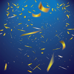 Abstract golden blured confetti isolated on blue background.Vector illustration.