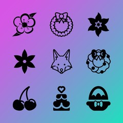 Vector icon set about flowers with 9 icons related to hand, flowers, cookie, abstract, with, ingredient, seamless, health, traditional and summer