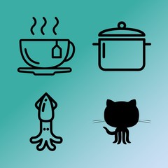 Vector icon set  about kitchen with 4 icons related to full, concept, break, saucepan and food