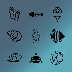 Vector icon set about sea with 9 icons related to summertime, activity, outdoors, species, group, sandals, thong, clothes, nature and symbol