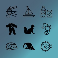 Vector icon set about sea with 9 icons related to deer, conch, grill, symbol, horizon, panda, animal, concept, ice and poisonous
