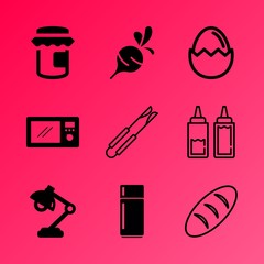 Vector icon set about kitchen with 9 icons related to unit, new, service, household, culinary, oven, diet, display, lifestyle and onion