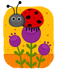 Obraz premium Ladybug On Flower - Clip-art of a cute ladybug standing on a purple flower. Eps10