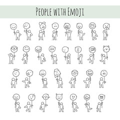 Cartoon icons set of sketch little people with smiles