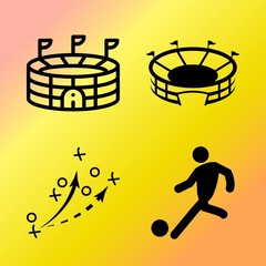 Vector icon set  about soccer with 4 icons related to red, country, illumination, field and score