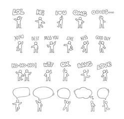 Speech bubbles icons set with little people.