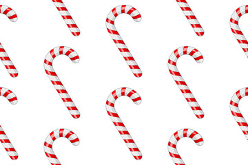 Candy canes. Red white striped candy in diagonal rows. Seamess pattern