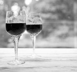 glass of wine crystal table window vintage retro