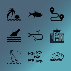 Vector icon set about sea with 9 icons related to necklace, object, harbor, outdoor, white, devils, south africa, sunny, tourism and restaurant