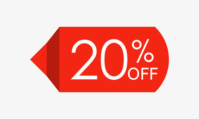 20 percent off. Sale and discount price tag, icon or sticker. Vector illustration.