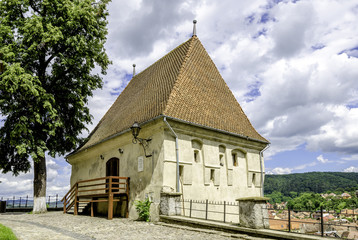 Fototapeta na wymiar Blacksmith's Tower in Sighisoara World Herritage site in Transylvania region of Romania