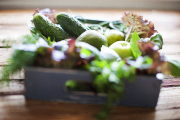 vegetables on the wooden table