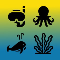 Vector icon set  about sea with 4 icons related to beautiful, beach, girl, humpback and free