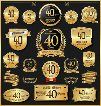 Anniversary retro vintage golden badges and labels vector 40 years