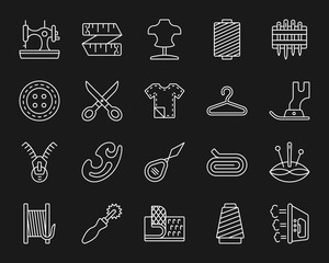 Sewing simple white line icons vector set