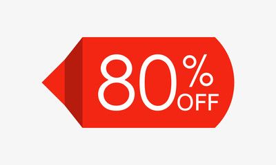 80 percent off. Sale and discount price tag, icon or sticker. Vector illustration.