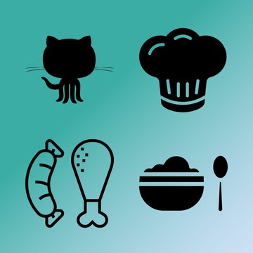 Vector icon set  about kitchen with 4 icons related to people , traditional, roasted, pictogram and diet