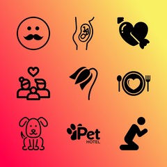 Vector icon set about love with 9 icons related to flower, waiting, mammal, day, religion, modern, place, red, holy and morning