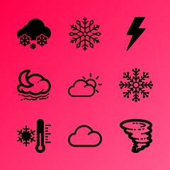 Vector icon set about weather with 9 icons related to frozen, snow, snowy, texture, ornate, road, falling, cartoon, heaven and year