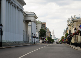 Kremlin street, overlooking the Spasskaya tower of the Kremlin Kazan.