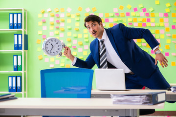 Businessman with many conflicting priorities in time management 