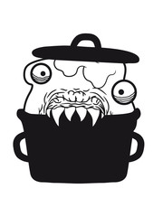 kochtopf kochen essen chef koch schürze hunger lecker gefährlich bazille virus bakterie ansteckend krank monster schleimig schleim ekelig horror halloween böse frech comic cartoon clipart
