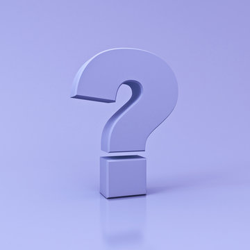 Purple Question Mark on light violet color background with reflection and shadow  3D rendering
