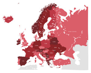 Hand drawn vector map of Europe in red shades.