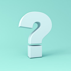 Question mark on blue green pastel color background with shadow 3D rendering