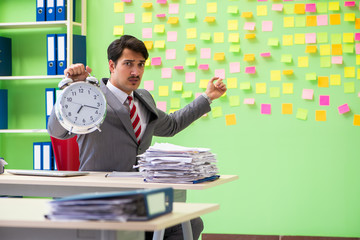 Businessman with many conflicting priorities in time management 