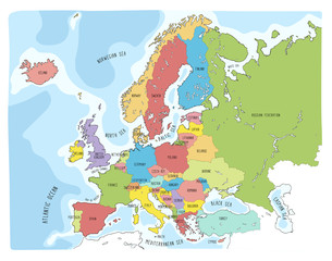 Colorful hand drawn vector map of Europe