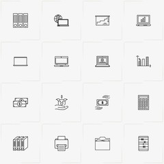 Accountant line icon set with printer, abacus and calculator