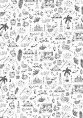 India travel background with indian Hand drawn doodles. Vector illustration.
