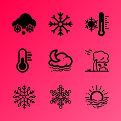 Vector icon set about weather with 9 icons related to health, stratosphere, isolated, decorative, storm, flora, cloud, storage, moody and climate