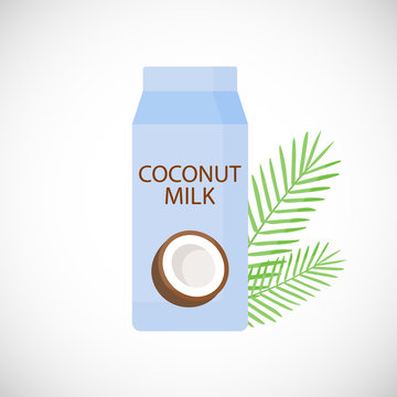 Coconut milk in box vector flat icon