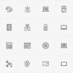 Accountant line icon set with money, graphics and calculator
