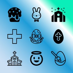 Vector icon set about easter with 9 icons related to jesus, egg, crown, homemade, red, floral, palm, doctor, vector and believe