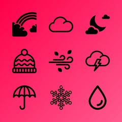 Vector icon set about weather with 9 icons related to curve, sunshine, geometric, outdoor, disaster, skylight, planet, view, crystal and crater