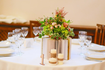 beautiful decoration of the wedding table decor. Guest Tables