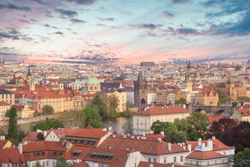 Beautiful view of Charles Bridge, Old Town and Old Town Tower of Charles Bridge, Czech Republic