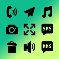 Vector icon set about mobile device with 9 icons related to send mail, consultant, postal, help, key, information, website, location, panel and dialog