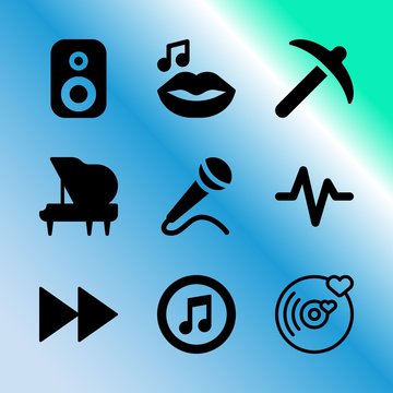 Vector Icon Set About Music With 9 Icons Related To Sheet, Business, Radio, Audio, Decoration, Phone, Descant, Rock, Song And Line