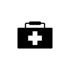 First aid kit icon. Black icon isolated on white background. First aid kit Silhouette. Web site, page and mobile app design vector element.