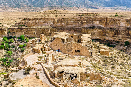 Ruins of a Berber house at Ghoufi Canyon in Algeria