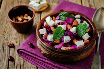 Red Cabbage with Cranberries, Almonds and Goat Cheese stew