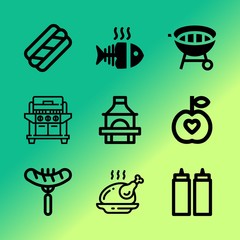 Vector icon set about barbecue with 9 icons related to hotdog, roasted, background, flavor, label, unhealthy, junk-food, brown, art and food