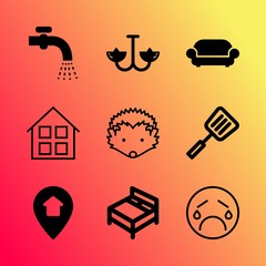 Vector icon set about home with 9 icons related to tool, man, black, playing, person, liquid, fun, unhappy, splashing and purebred