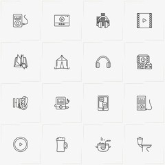 Activities line icon set with tent, loan and reading