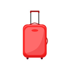 Red travel bag or suitcase. Isolated on white background. Vector illustration.